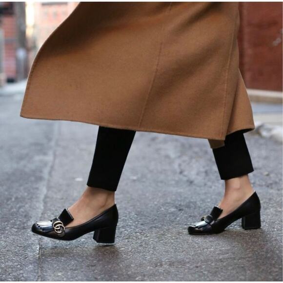 Gucci Marmont GG Fringe Loafers Low Block Heel Pumps Black LeatherSize 39 US 9 - Picture 3 of 15